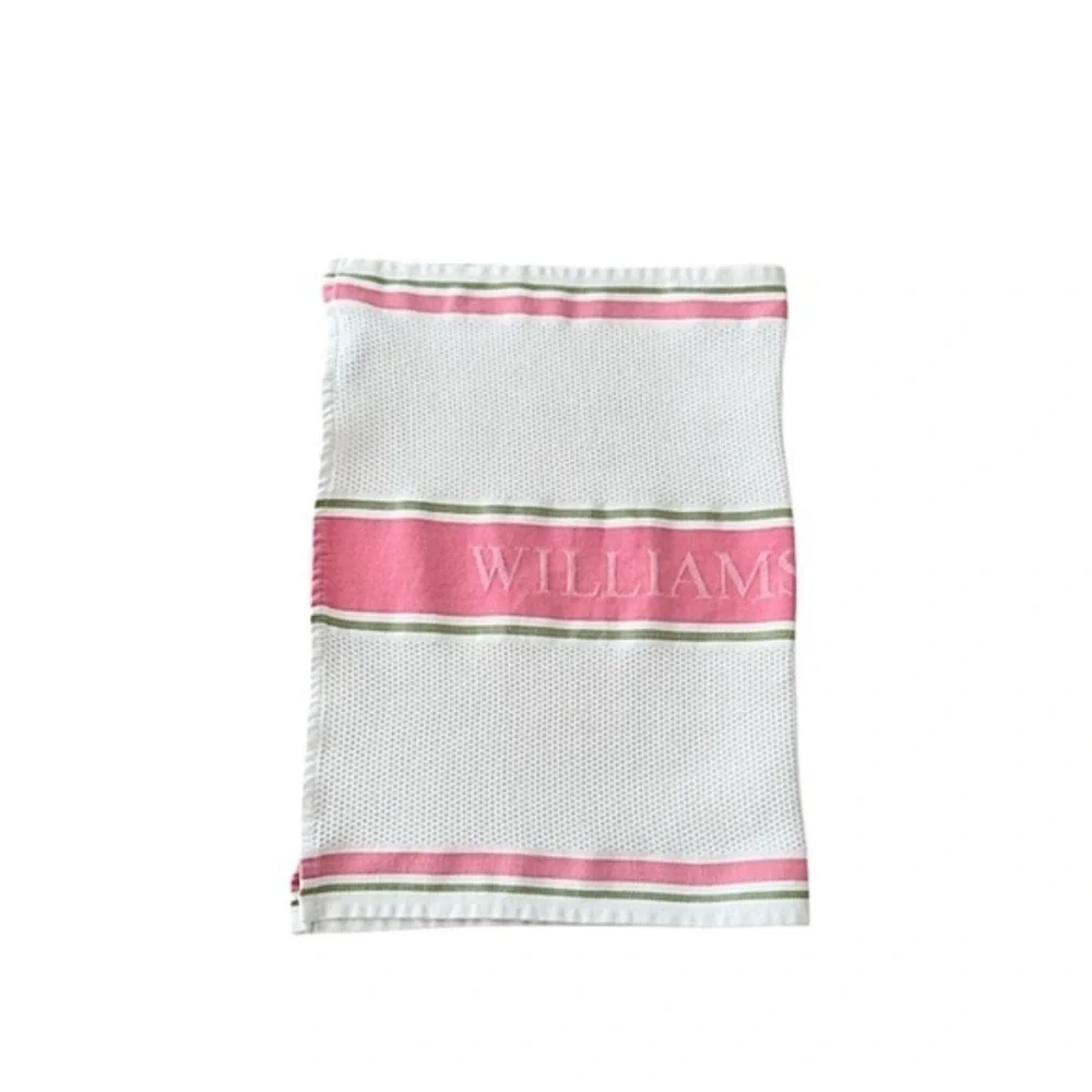 Williams‎ Sonoma Pink White Green Stripe Cotton Kitchen Towel